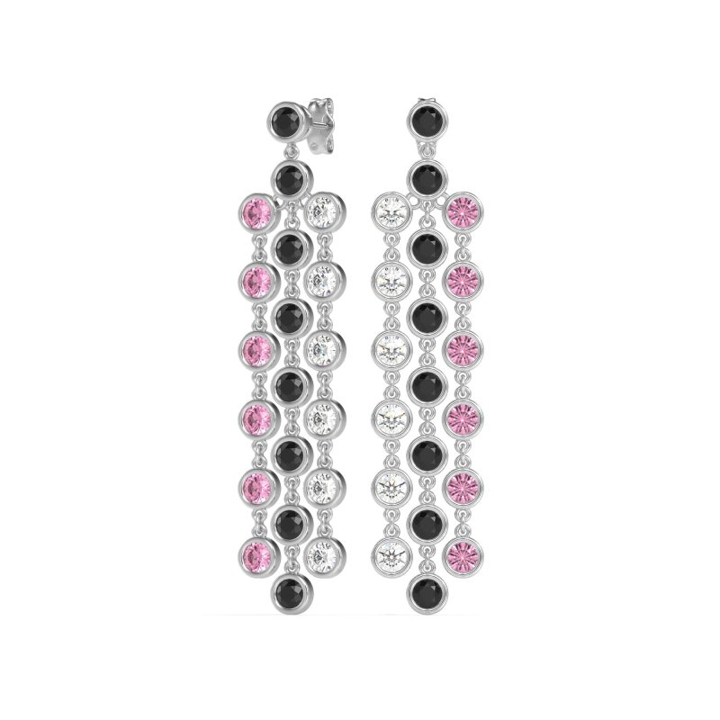 Three-Row Dangling Bezel Earrings