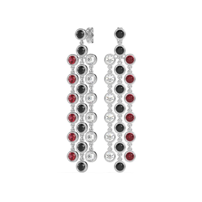 Three-Row Dangling Bezel Earrings
