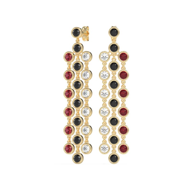 Three-Row Dangling Bezel Earrings