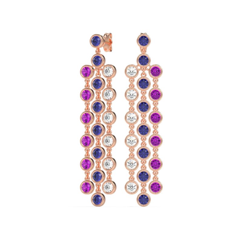 Three-Row Dangling Bezel Earrings