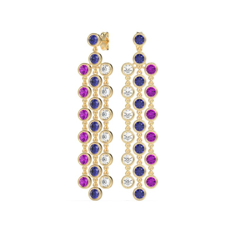 Three-Row Dangling Bezel Earrings