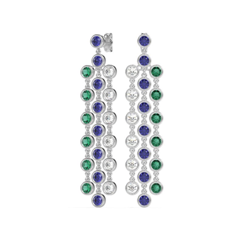 Three-Row Dangling Bezel Earrings
