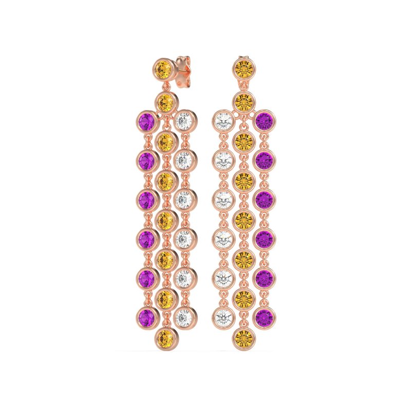 Three-Row Dangling Bezel Earrings