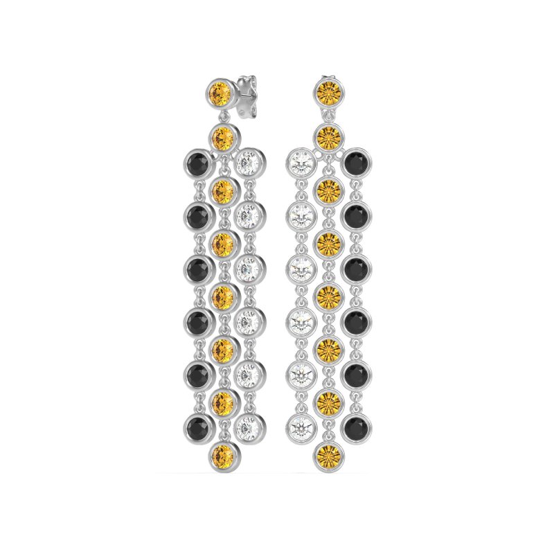 Three-Row Dangling Bezel Earrings