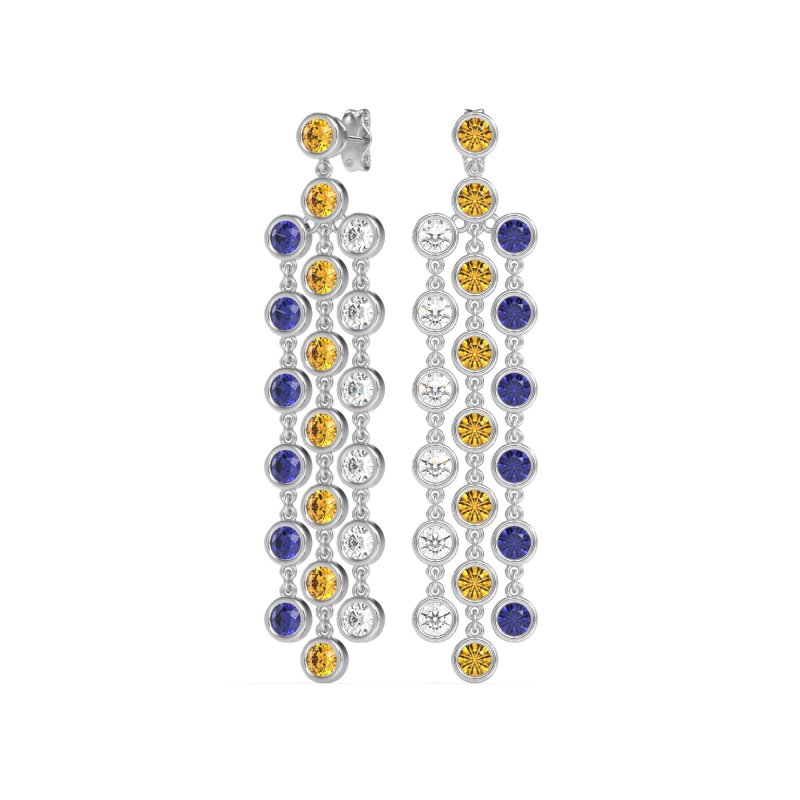 Three-Row Dangling Bezel Earrings