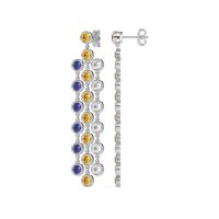 Three-Row Dangling Bezel Earrings