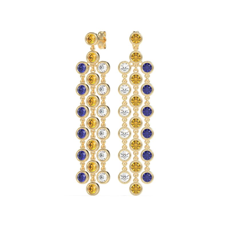 Three-Row Dangling Bezel Earrings