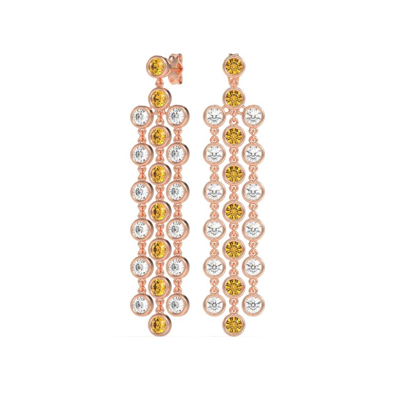 Three-Row Dangling Bezel Earrings