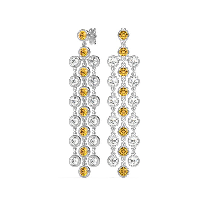Three-Row Dangling Bezel Earrings