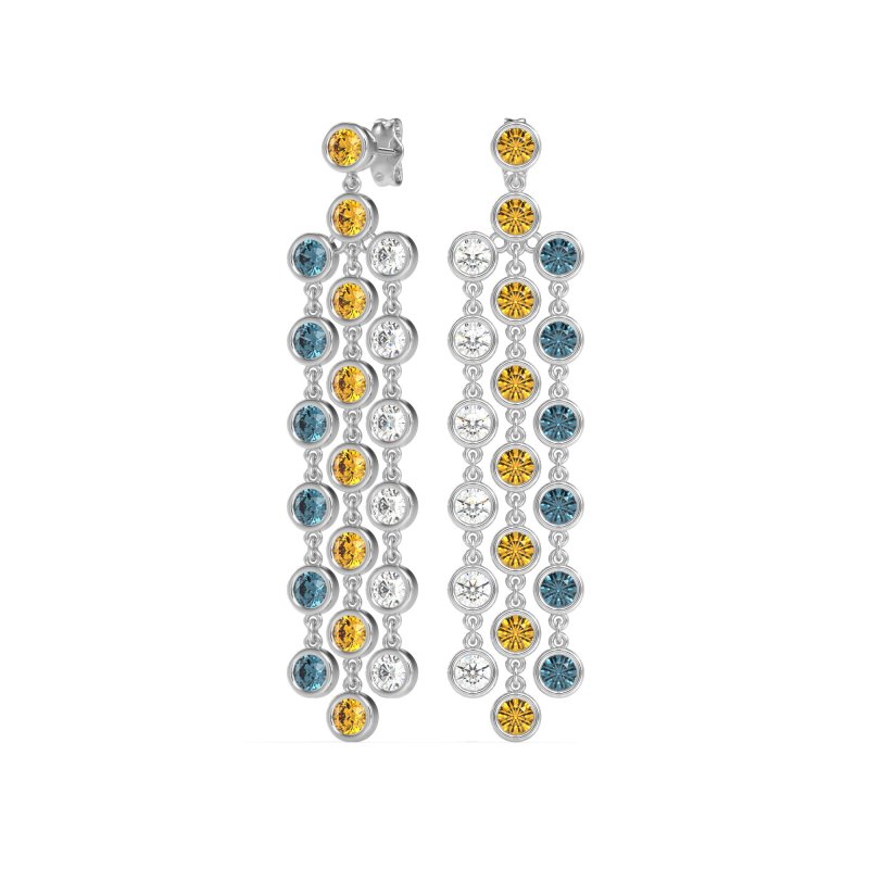 Three-Row Dangling Bezel Earrings