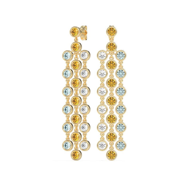 Three-Row Dangling Bezel Earrings