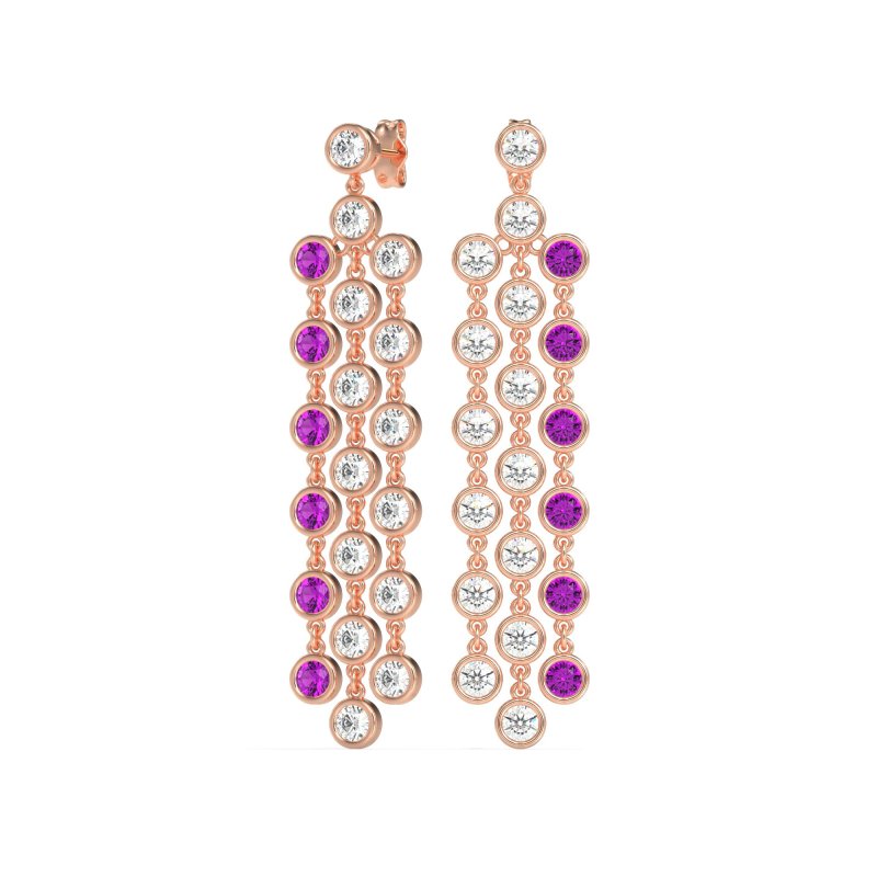 Three-Row Dangling Bezel Earrings