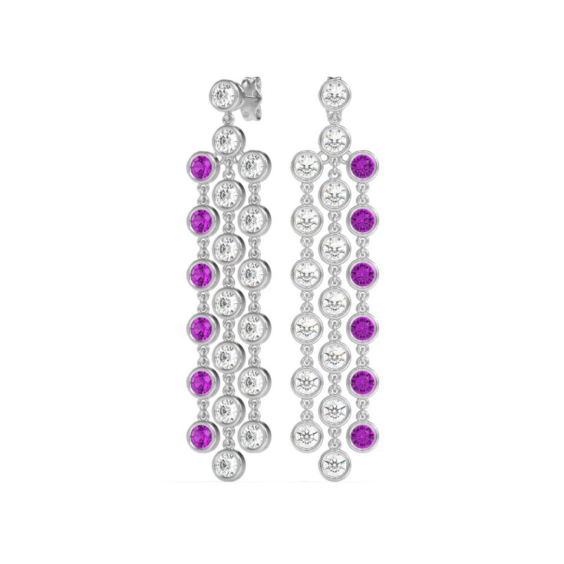 Three-Row Dangling Bezel Earrings