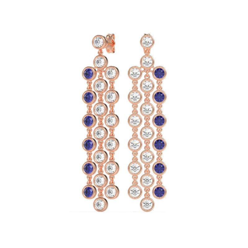 Three-Row Dangling Bezel Earrings