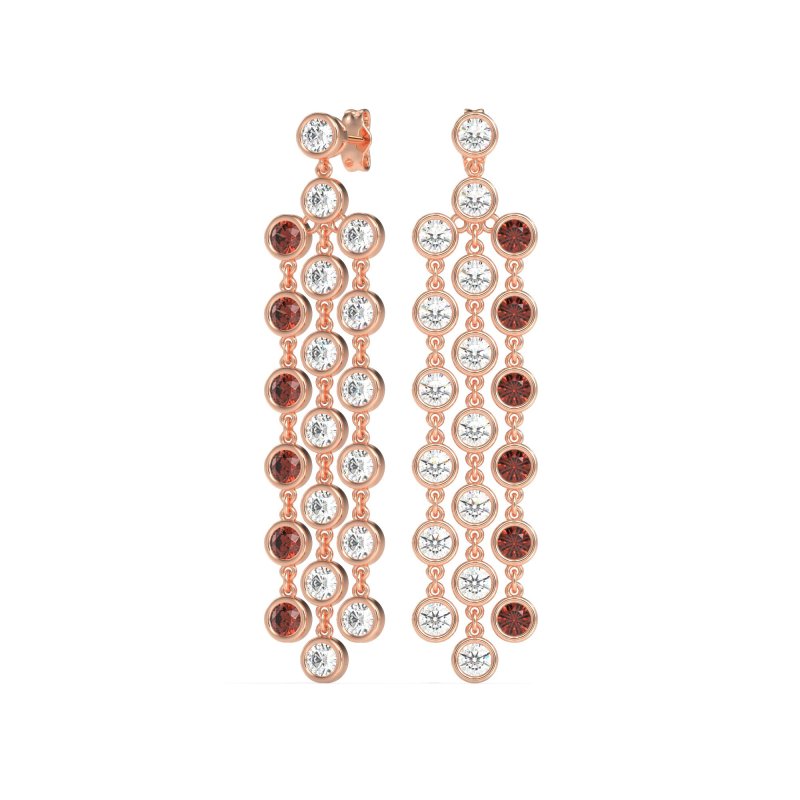 Three-Row Dangling Bezel Earrings