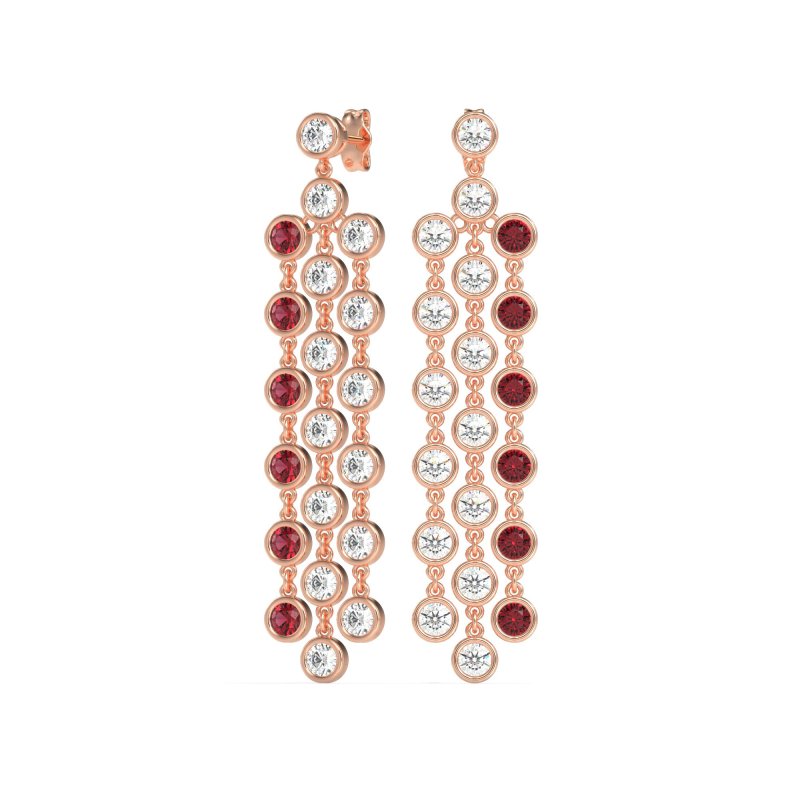 Three-Row Dangling Bezel Earrings
