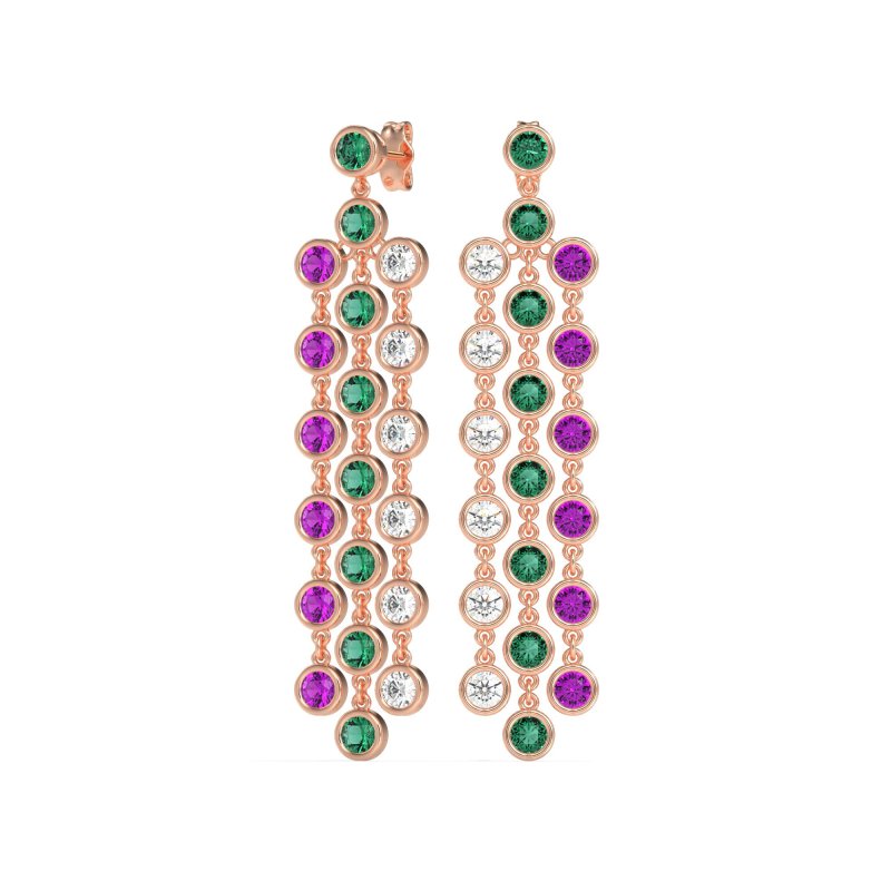 Three-Row Dangling Bezel Earrings