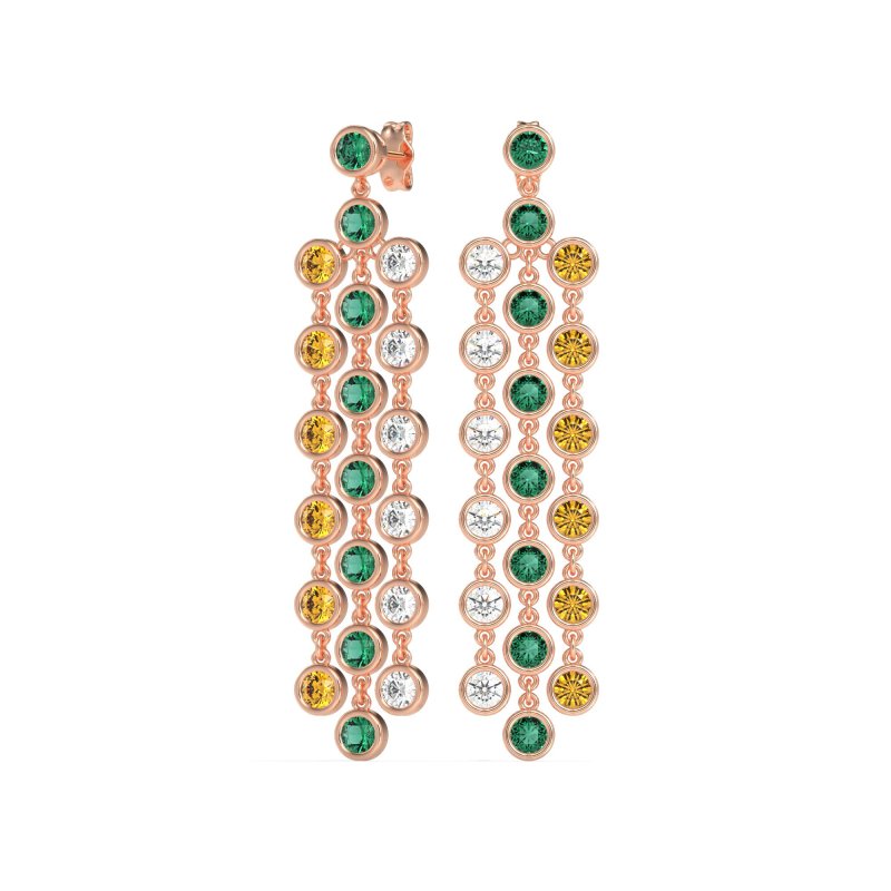 Three-Row Dangling Bezel Earrings