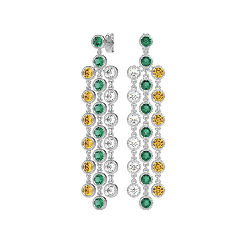 Three-Row Dangling Bezel Earrings