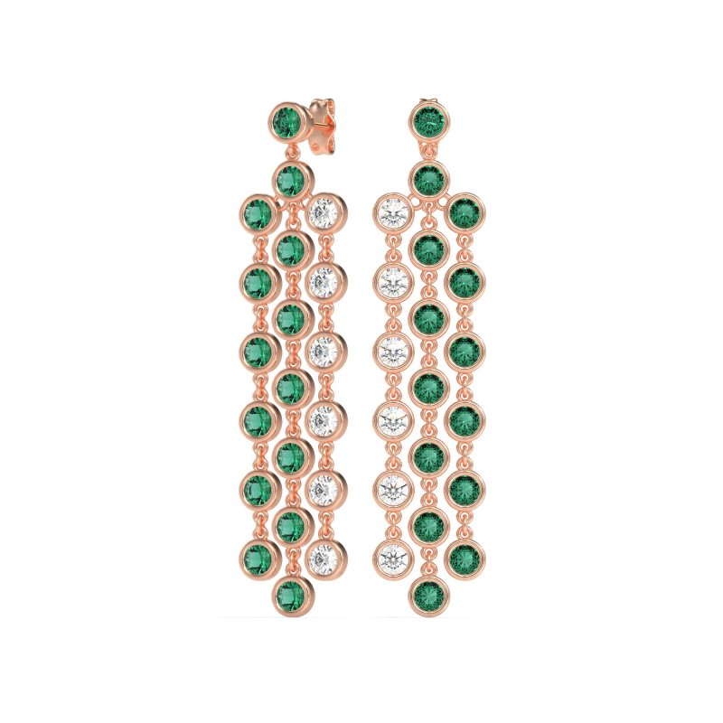 Three-Row Dangling Bezel Earrings