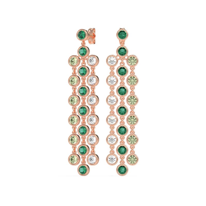 Three-Row Dangling Bezel Earrings