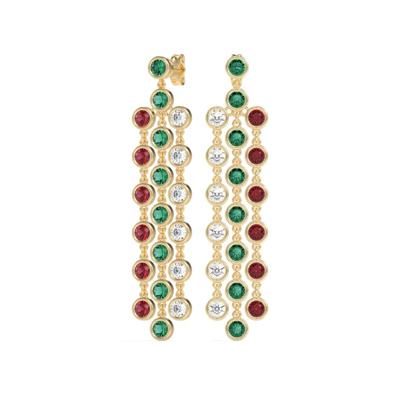 Three-Row Dangling Bezel Earrings