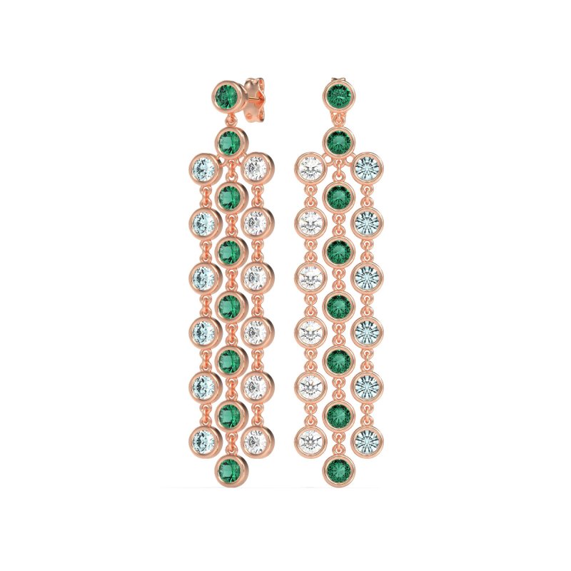 Three-Row Dangling Bezel Earrings