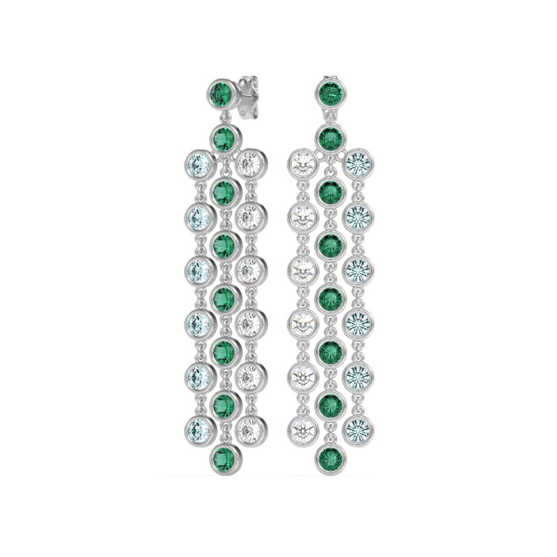 Three-Row Dangling Bezel Earrings