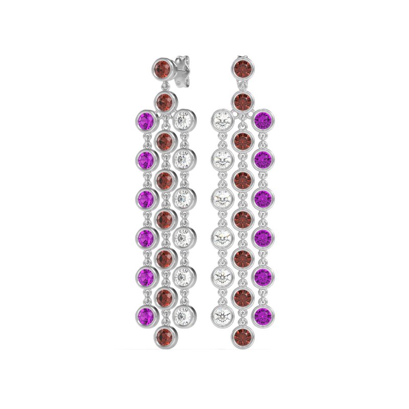 Three-Row Dangling Bezel Earrings