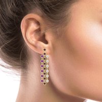Three-Row Dangling Bezel Earrings