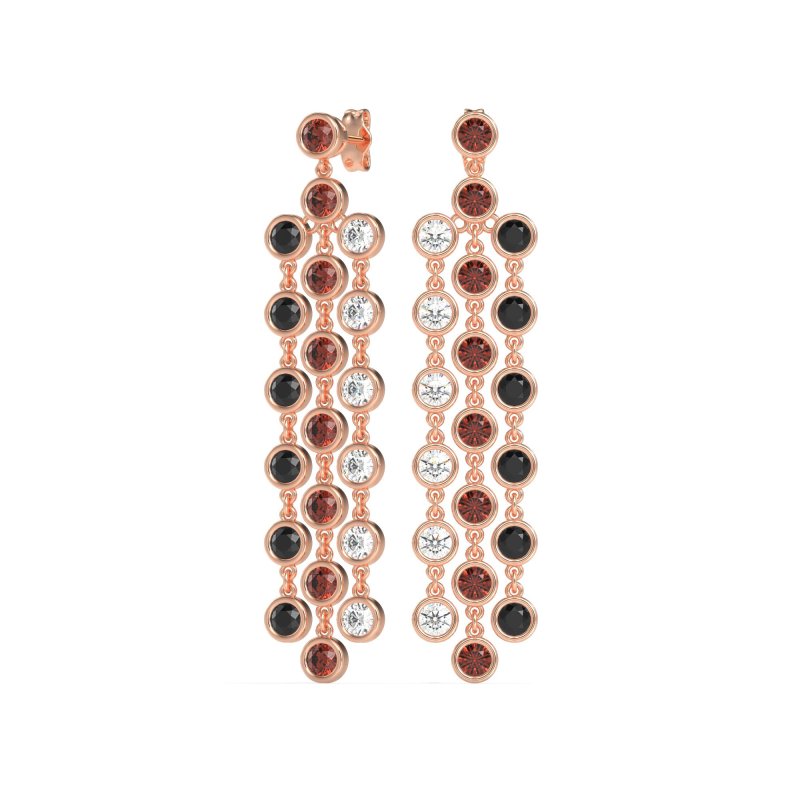 Three-Row Dangling Bezel Earrings