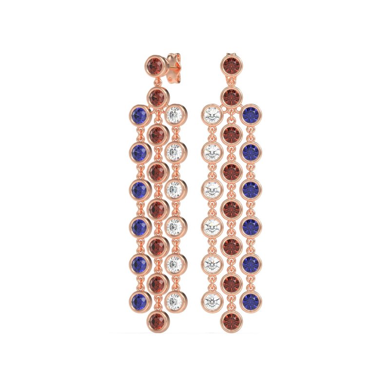 Three-Row Dangling Bezel Earrings