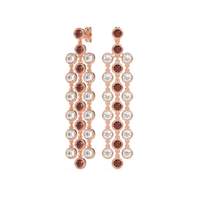 Three-Row Dangling Bezel Earrings