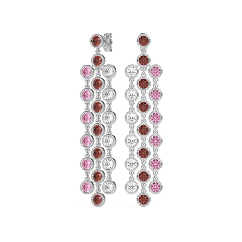 Three-Row Dangling Bezel Earrings