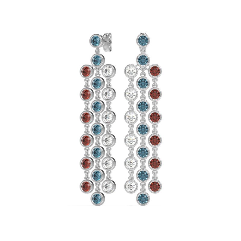 Three-Row Dangling Bezel Earrings