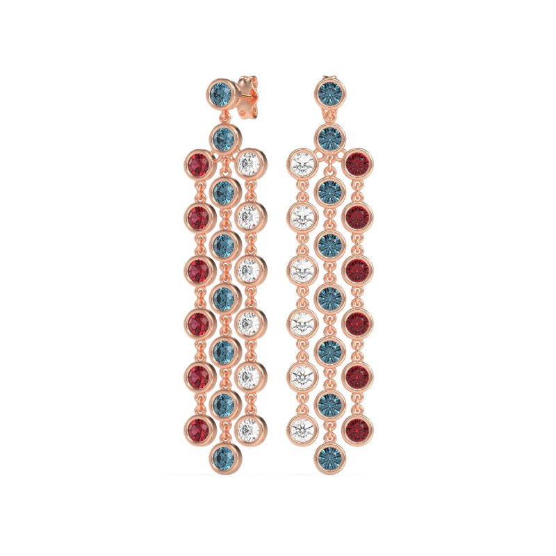 Three-Row Dangling Bezel Earrings