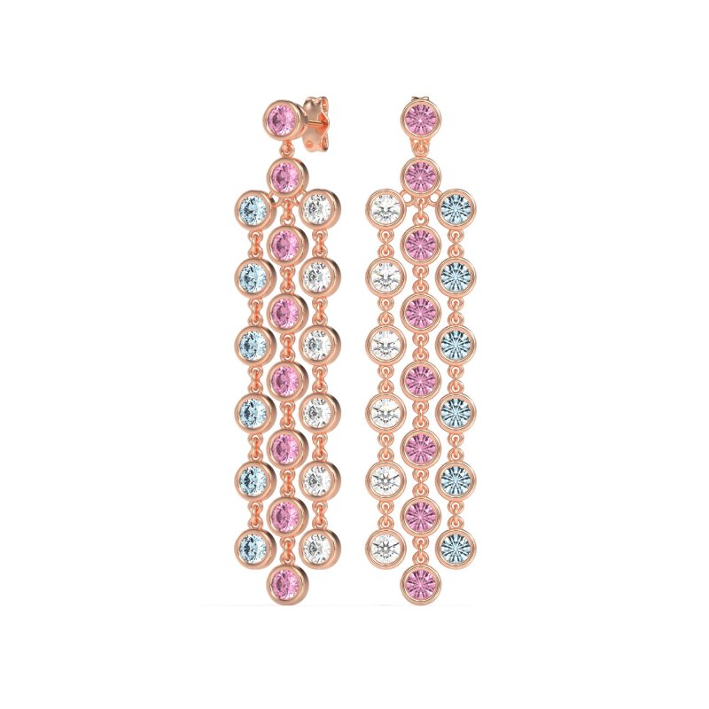 Three-Row Dangling Bezel Earrings
