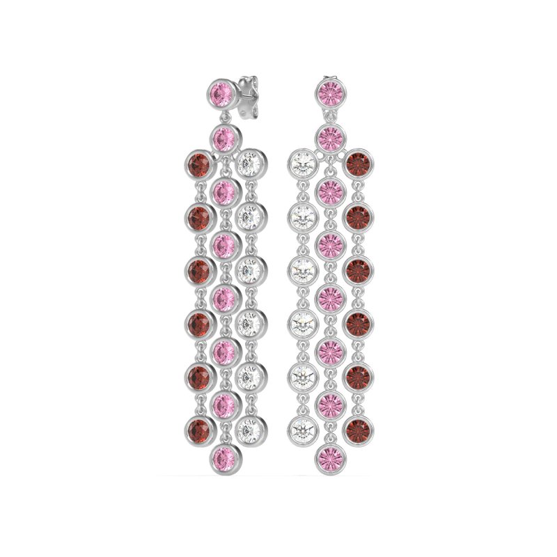 Three-Row Dangling Bezel Earrings