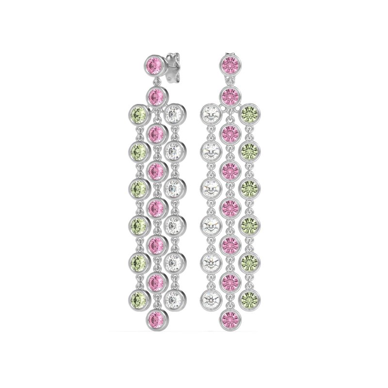 Three-Row Dangling Bezel Earrings