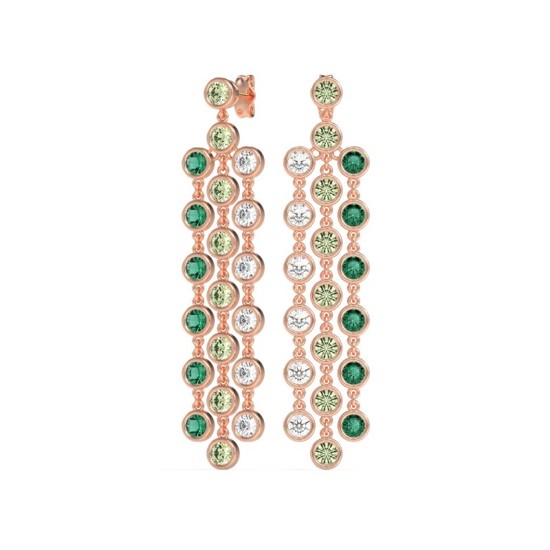 Three-Row Dangling Bezel Earrings