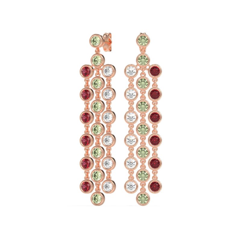Three-Row Dangling Bezel Earrings