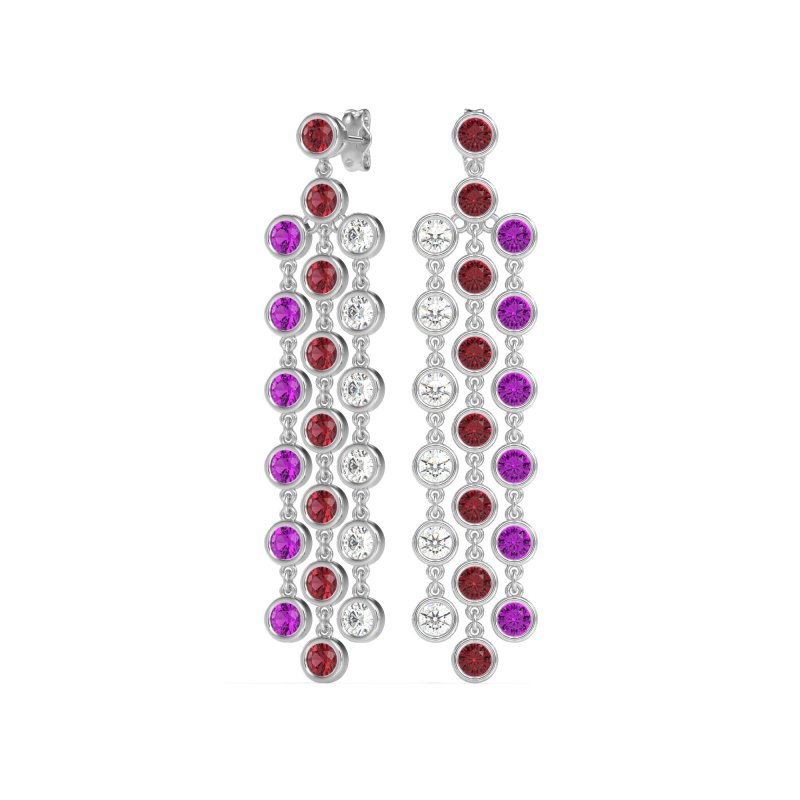 Three-Row Dangling Bezel Earrings