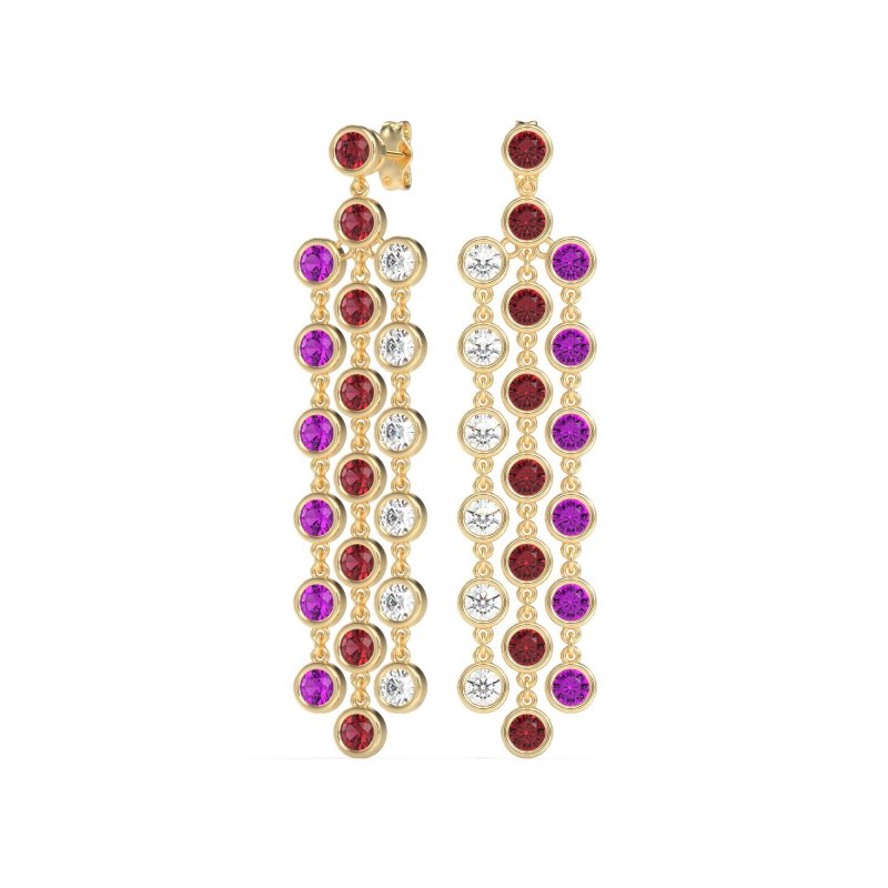 Three-Row Dangling Bezel Earrings