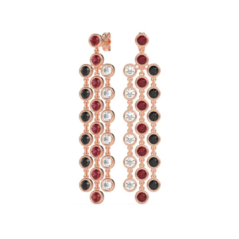Three-Row Dangling Bezel Earrings