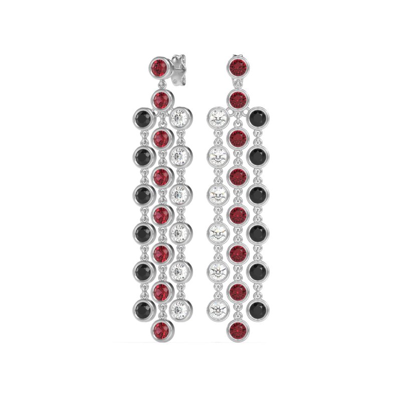 Three-Row Dangling Bezel Earrings