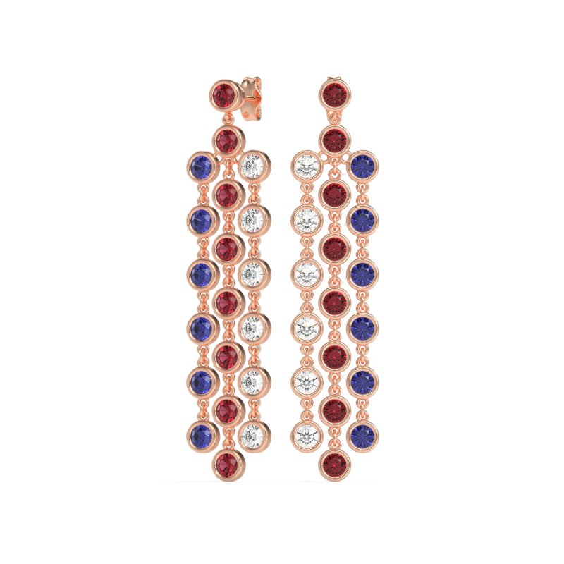 Three-Row Dangling Bezel Earrings