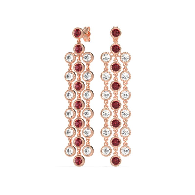 Three-Row Dangling Bezel Earrings