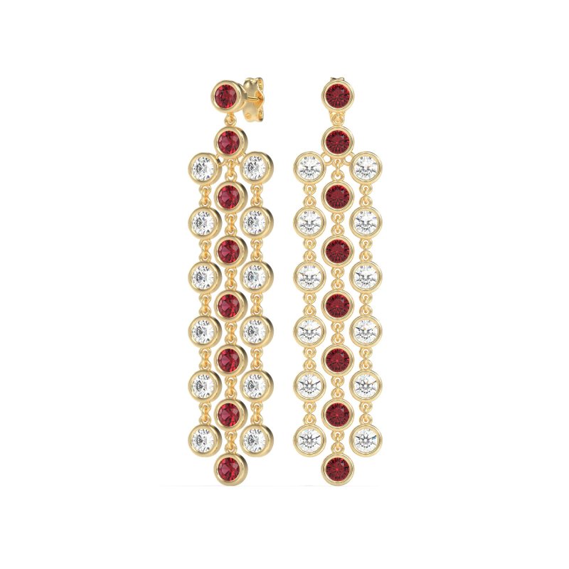 Three-Row Dangling Bezel Earrings