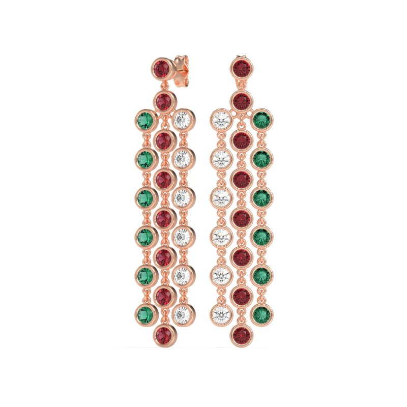 Three-Row Dangling Bezel Earrings