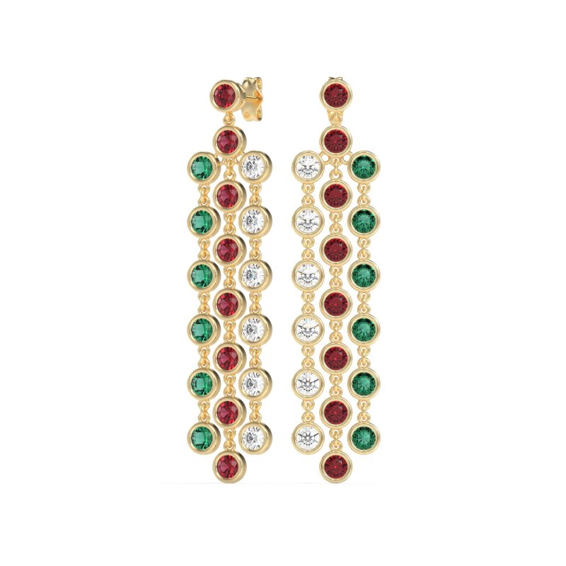 Three-Row Dangling Bezel Earrings
